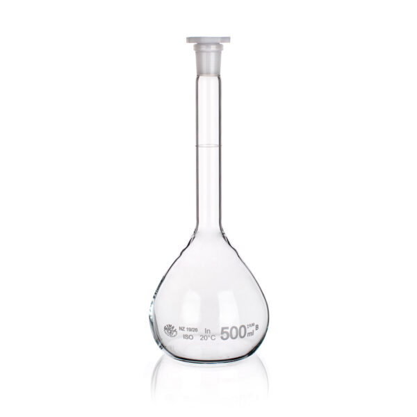Flasks, Volumetric, Class B, Amber, Plastic Stopper, Borosilicate Glass 3.3