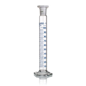 Measuring Cylinder, Class A, Plastic Stopper, Blue Graduations, Borosilicate Glass