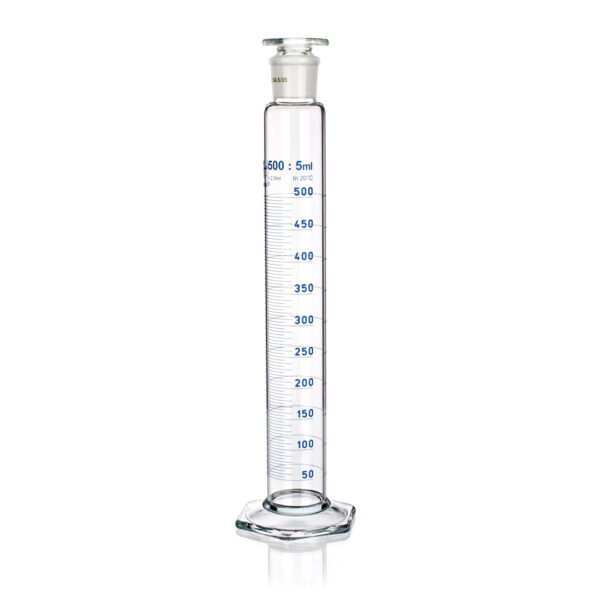 Measurign Cylinder, Class A, Glass Stopper, Blue Graduations, Borosilicate Glass
